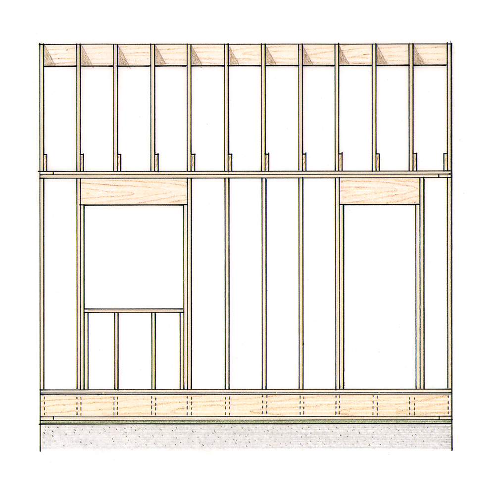 Pulling the layout from the same point for every level of the house lines up the joists, studs and rafters for a stronger house that’s easier to finish.