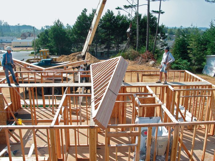 a temporary catwalk is completed before the trusses arrive in bundles 