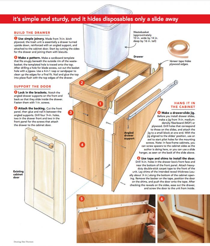 drawing of a kitchen trash drawer