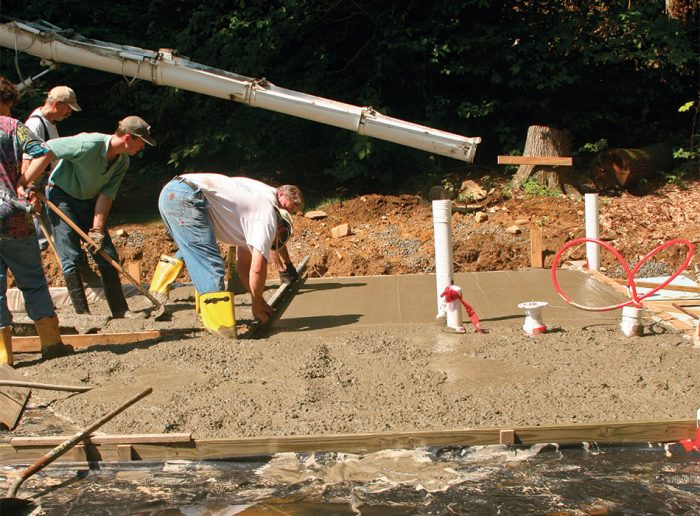 pouring down concrete