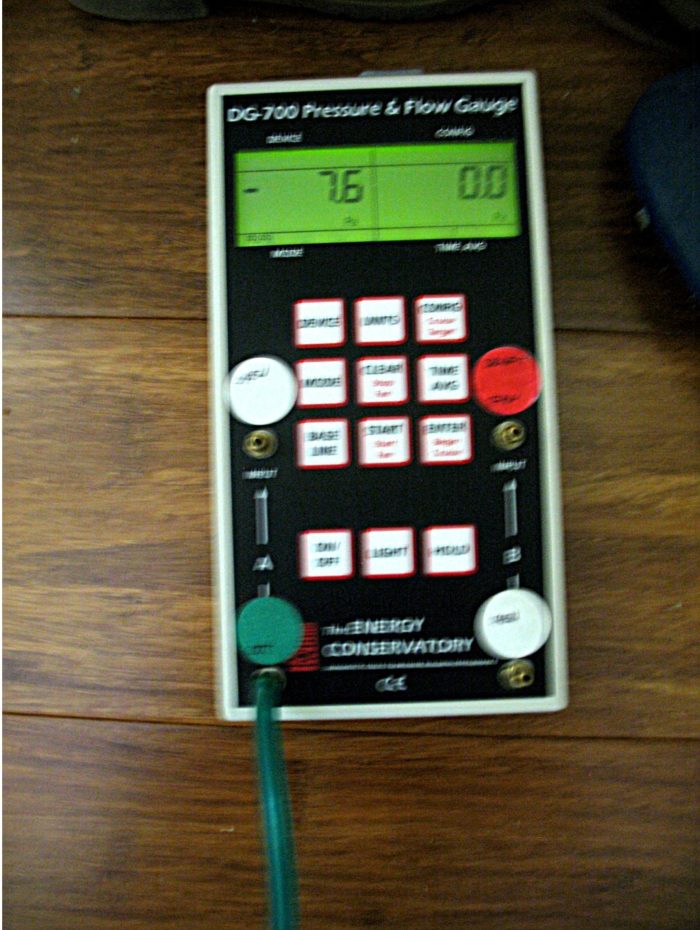 Manometer reading showing negative pressure