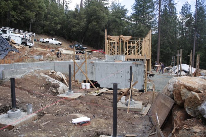 The columns are cut, bolted, and tack-welded by the carpentry crew before the welding crew arrives on site.