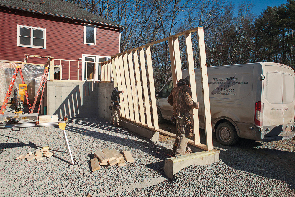 Start with short cripple walls, then move onto the taller ones. This way, the tall walls can be tied into the shorter ones without extra bracing to hold them up