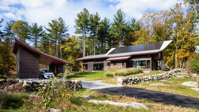 far view of house with solar panels