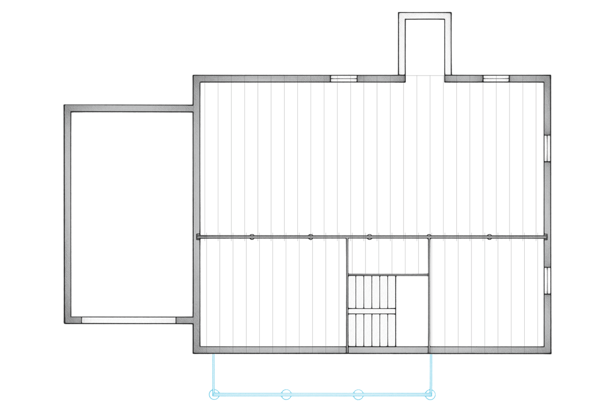 First-Floor Framing Plan LEFT SIDE BACK OF HOUSE RIGHT SIDE FRONT OF HOUSE Bulkhead Rear joists Support beam Stair chase Front joists Lally columns