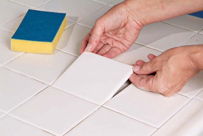 Dry-fit the replacement tile into its new place of honor on the countertop.