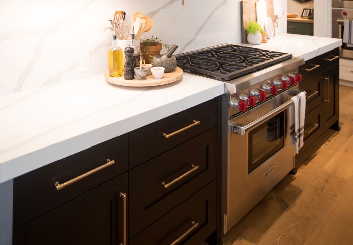 White countertop over black cabinets