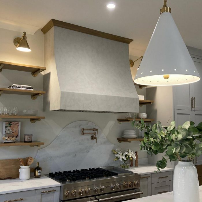 Plaster range hood in a kitchen