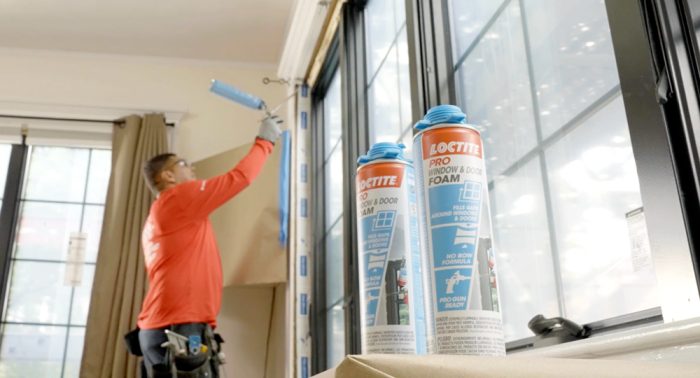 Air-sealing around windows with Loctite Pro Window and Door Foam