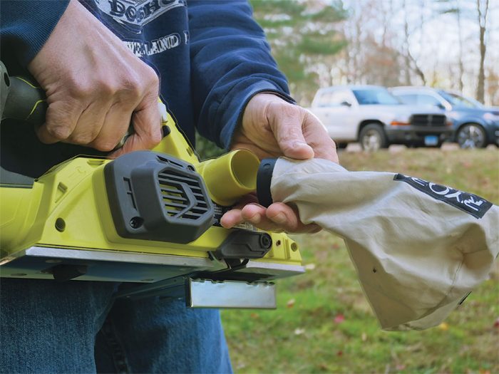 Closeup view of features of Ryobi planer