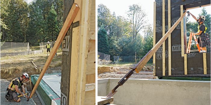 Two images depicting bracing the panel walls