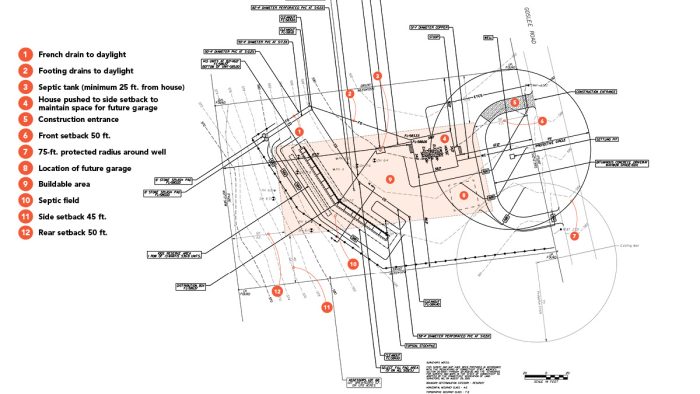 Drawing of a blueprint for a home built in the suburbs.