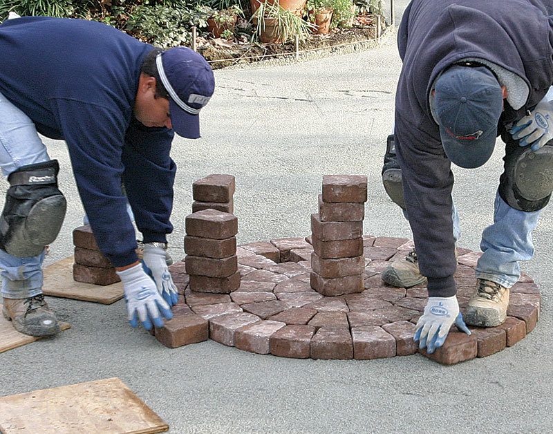 first pavers being placed in center