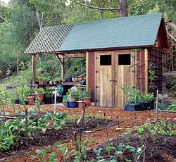 greenhouse with attached shed gardens & landscaping